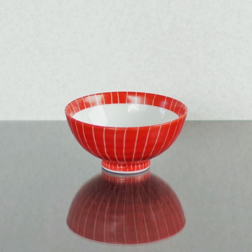 茶碗 小 赤巻十草 150kcal 小さいお茶碗 ご飯茶碗 ストライプ 縦縞