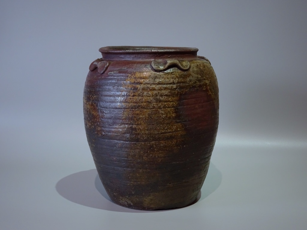 備前焼、三耳壺、花器中壺、骨董品アンティーク、箱無し。