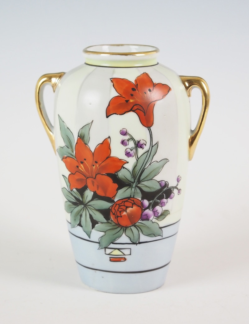 1842 オールドノリタケ 双耳花紋花瓶 時代物 【公式通販】