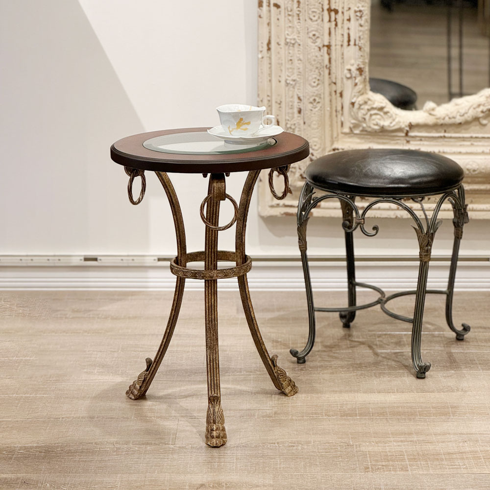 アンティーク】アイアンフレーム ガラステーブル サイドテーブル