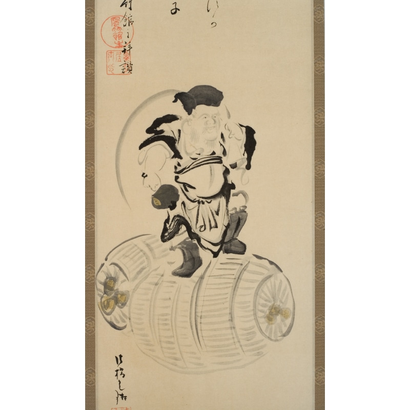 ◇鑑定書付き◇【鑑】大倉好斎 【画】尾形光琳「紅葉鹿図」掛軸 金泥