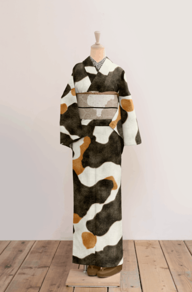 ゴフクヤサンドットコム 居内商店 猫柄 デニム着物 (単衣着物) Sサイズ