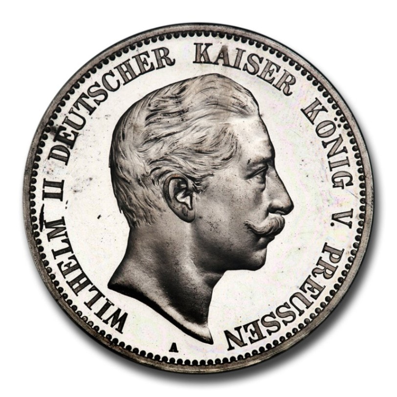 美品』ドイツ・プロイセン王国ヴィルヘルム2世3マルク銀貨(1909年)A