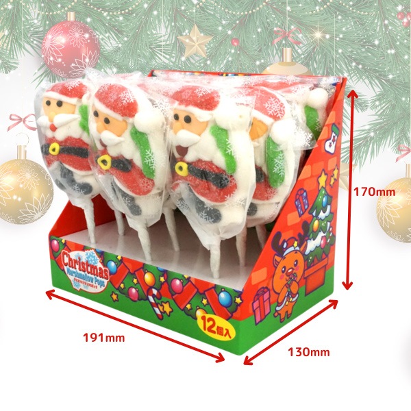 150円 やおきん クリスマスマシュマロポップ [1箱 12個入]：駄菓子,お