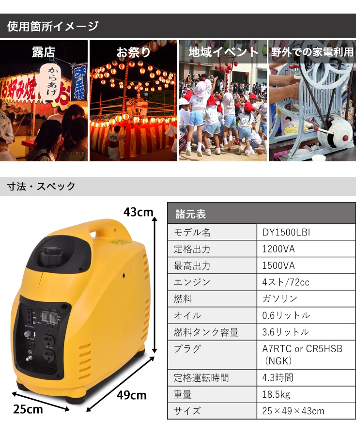 ポータブル発電機1500w HAIGE DY1500LB メンテナンス済み ポータブル