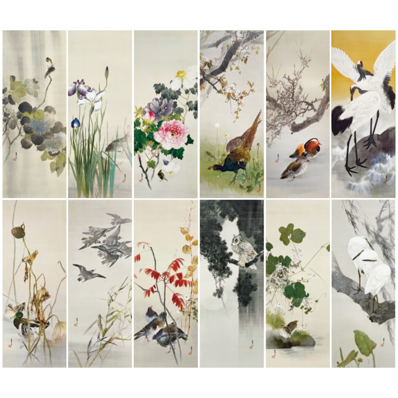 刺繍 屏風 花鳥画 四季花鳥図屏風 文化遺産オンライン