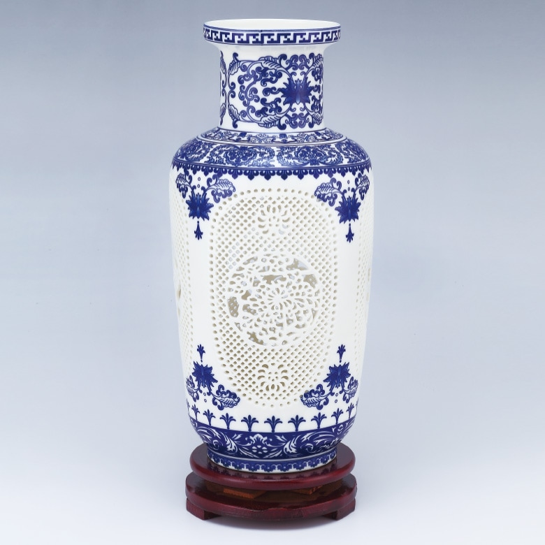 青花喜字觚花瓶 磁器 景徳鎮 置物 青花喜字觚花瓶 磁器