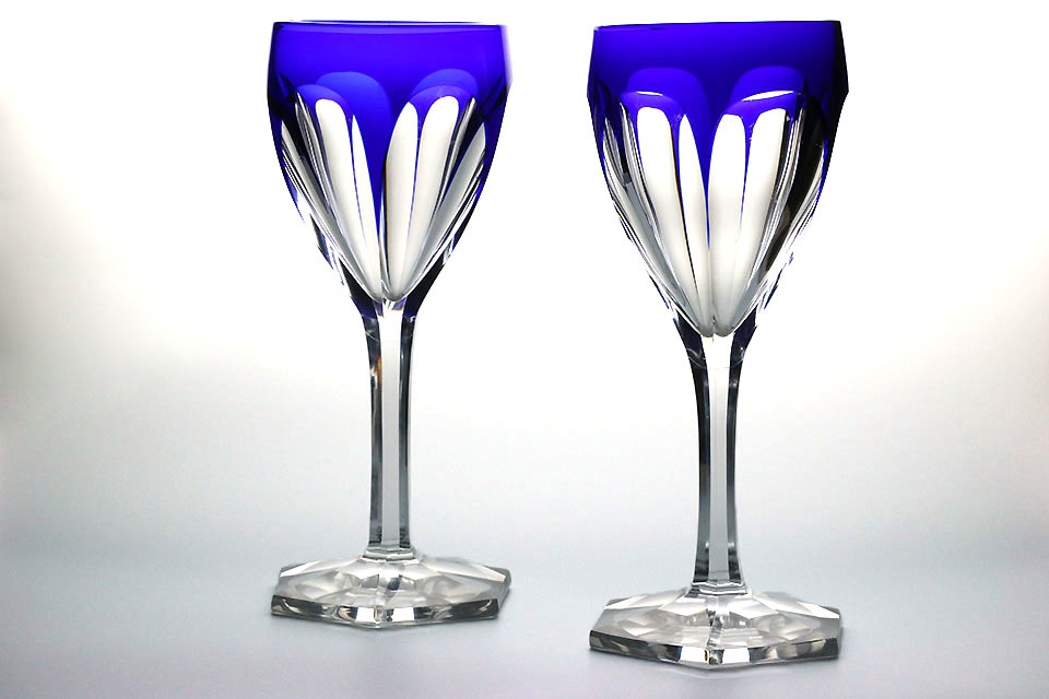 オールドバカラ アラベスク ワイングラス ブルークリスタル 豪華な