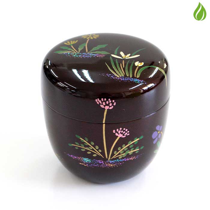 蒔絵 なつめ 佐々木麗峰作 中棗 内朱塗 ひつじ草蒔絵 茶道具 共