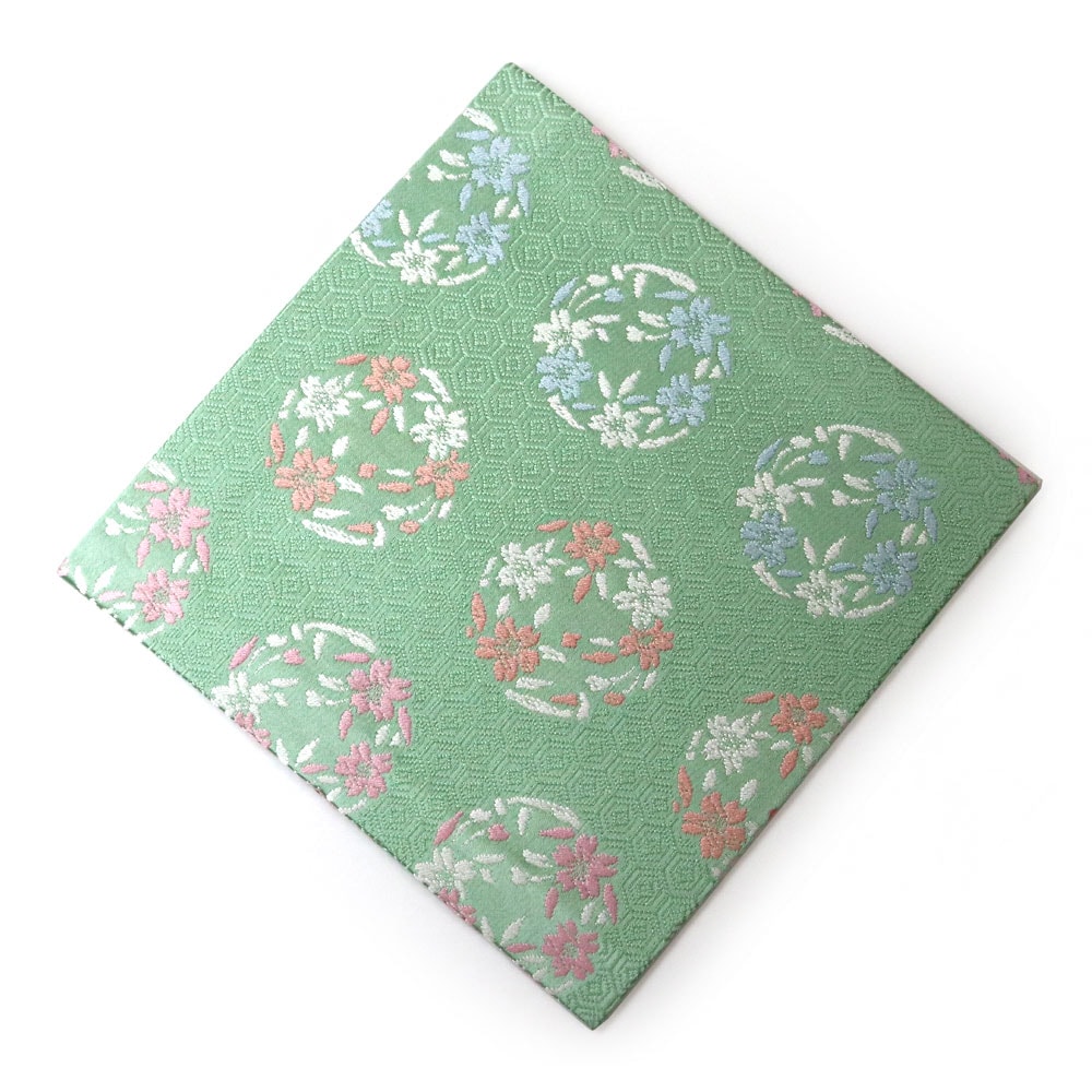 茶道 裏千家 古袱紗 古帛紗 こぶくさ 正絹 茶道具 亀甲に桜の丸 緑