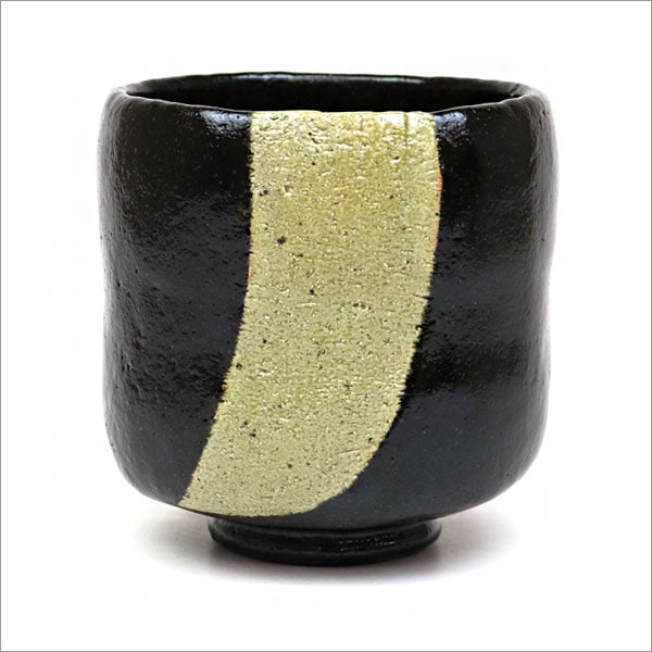 送料込【逢絢亭・新品】茶道具 筒茶碗 楽焼 黒楽 寒月の図 松