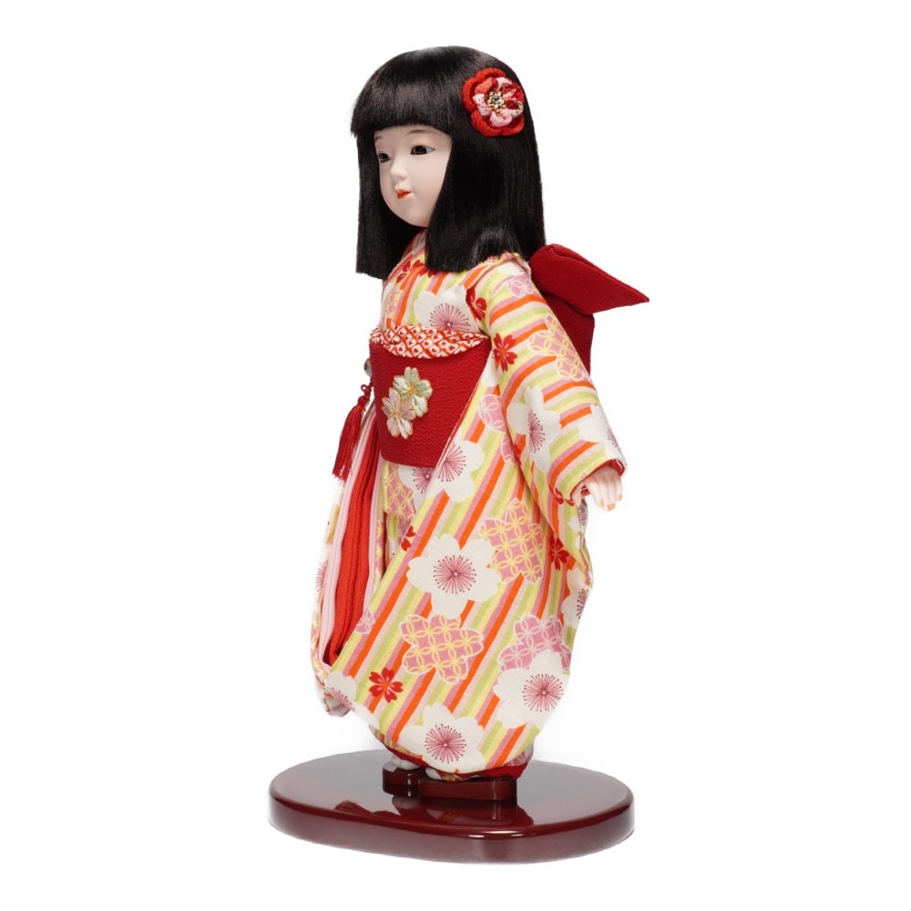 美品 市松人形 紫峰作 綸子総柄 日本人形 20号 アンティーク 昭和レトロ
