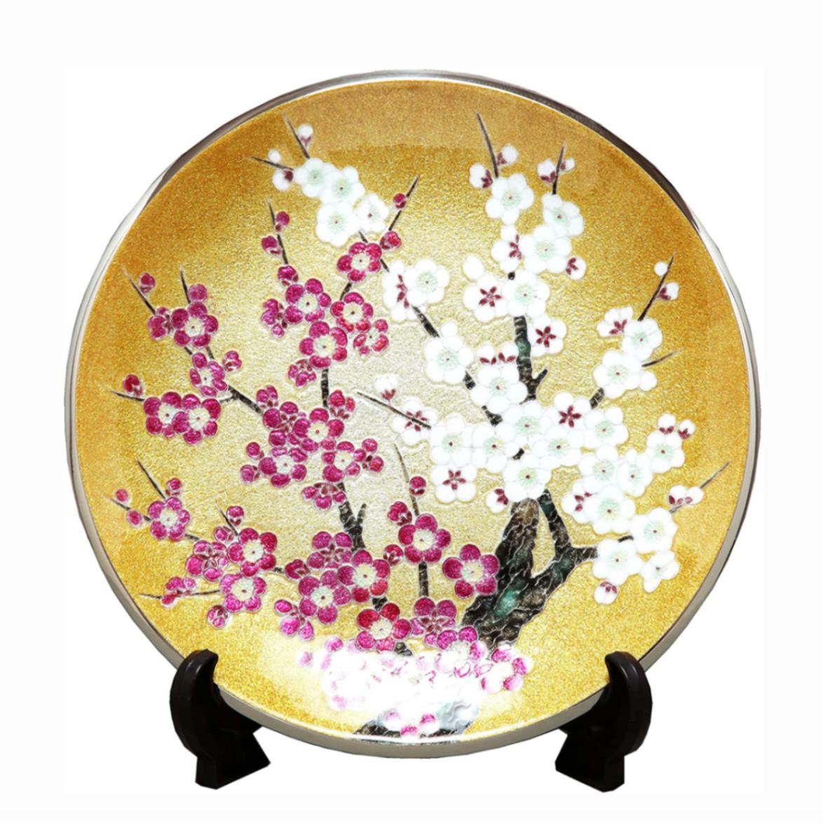 七宝焼 京七宝 錦雲軒 稲葉造 万華友禅文 飾皿 皿立