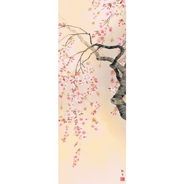 月下桜に雀図】森月城 2548 月見に夜桜スズメ 掛け軸 肉筆 月下桜に雀