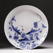 古伊万里 皿 江戸時代中期 染付 鹿に紅葉文