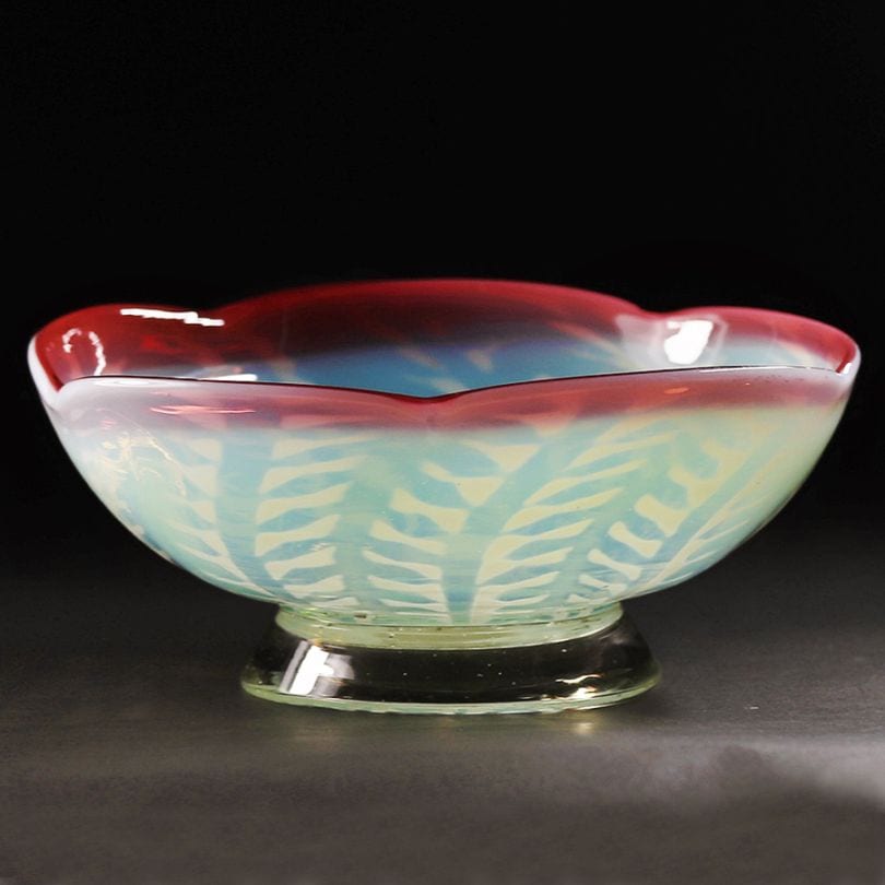 明治期 氷コップ 和ガラス 硝子 赤フリルガラス 色ガラス 手捻り 気泡