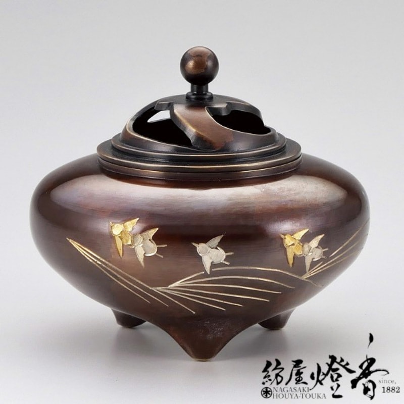 大珍品 白銅地据紋象嵌 香炉 アンティークライター付 昭和初期 B3 大珍品