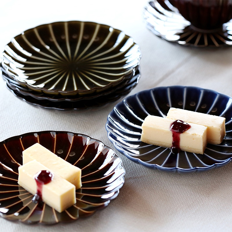 銘々皿 黒地独楽繋(こまつなぎ) 5枚組×3セット ぎやまん陶 銘々