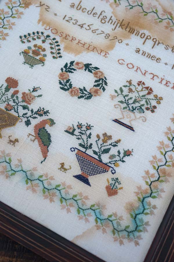 フランスアンティークアルファベット刺繍サンプラー1857年ge-974の通販