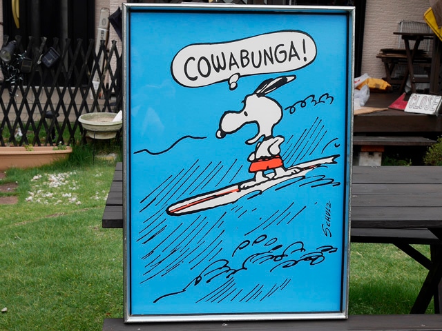 ビンテージ '70s スヌーピー ポスター 『 COWABUNGA！』 フレーム付