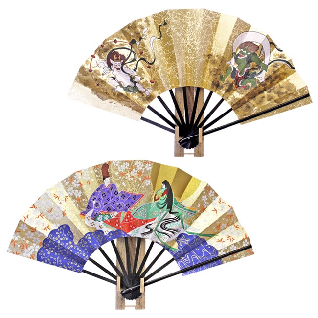 ☆【飾り扇子】9寸飾り扇 風神雷神・源氏物語（飾り台付き） | 飾り