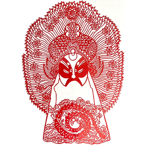 B級品 中国伝統工芸【切り絵】額付 変面 赤関羽 王冠 A3 【送料無料