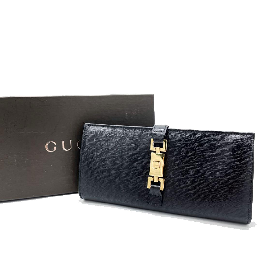GUCCI GG柄 ブラックレザー 長財布 ゴールド金具 GUCCI グッチ