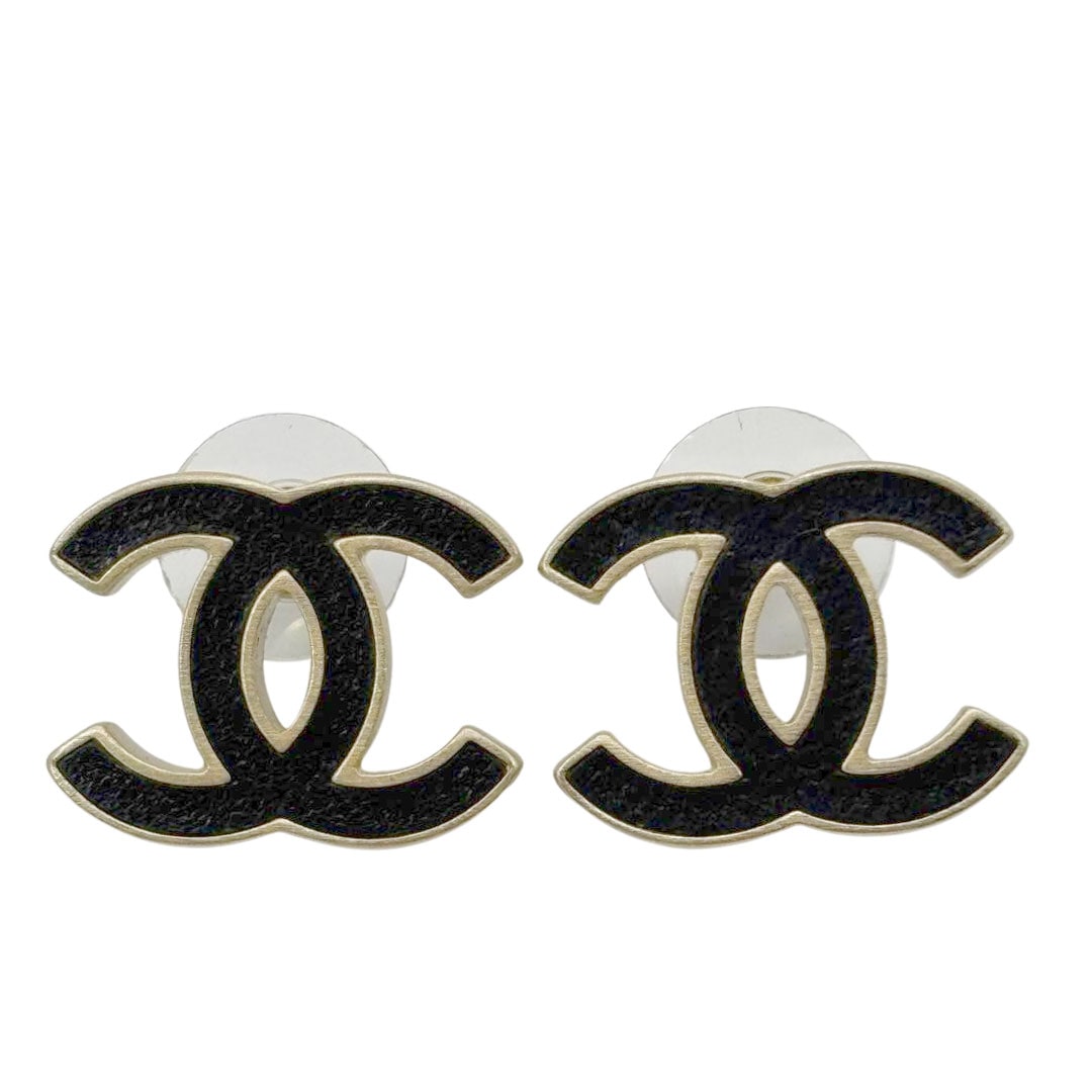 CHANEL シャネル ピアス ココマーク B12P レザー/メタル ブラック