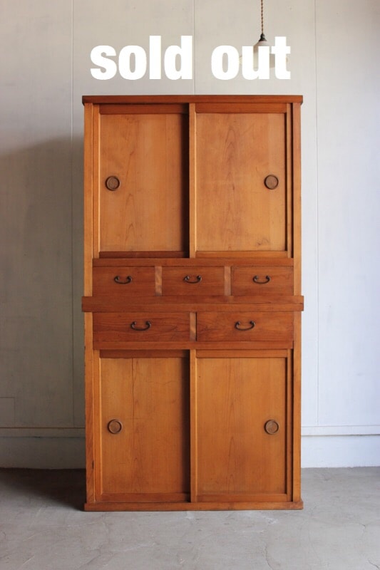 木製戸棚 古家具 2段重ね 収納棚 食器棚 幅890奥410高