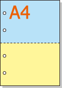 ミシン目入り用紙】 A4 2分割 カラー[青/黄] 4穴 | 用紙Labo