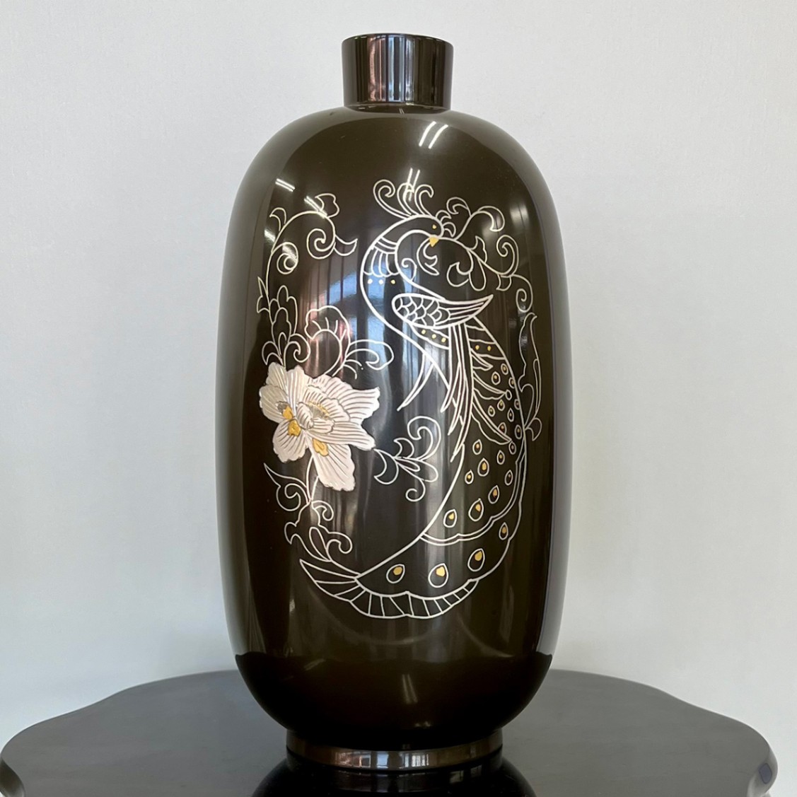 銅製 銀象嵌入花入」 青銅製銀象嵌入花器 182g：真作 時代