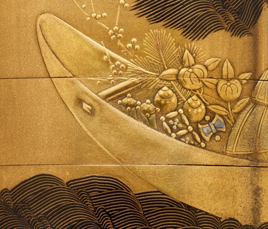 江戸期 木製 金蒔絵 笹丸紋 道中盃◎提げ環付 刳貫き 時代