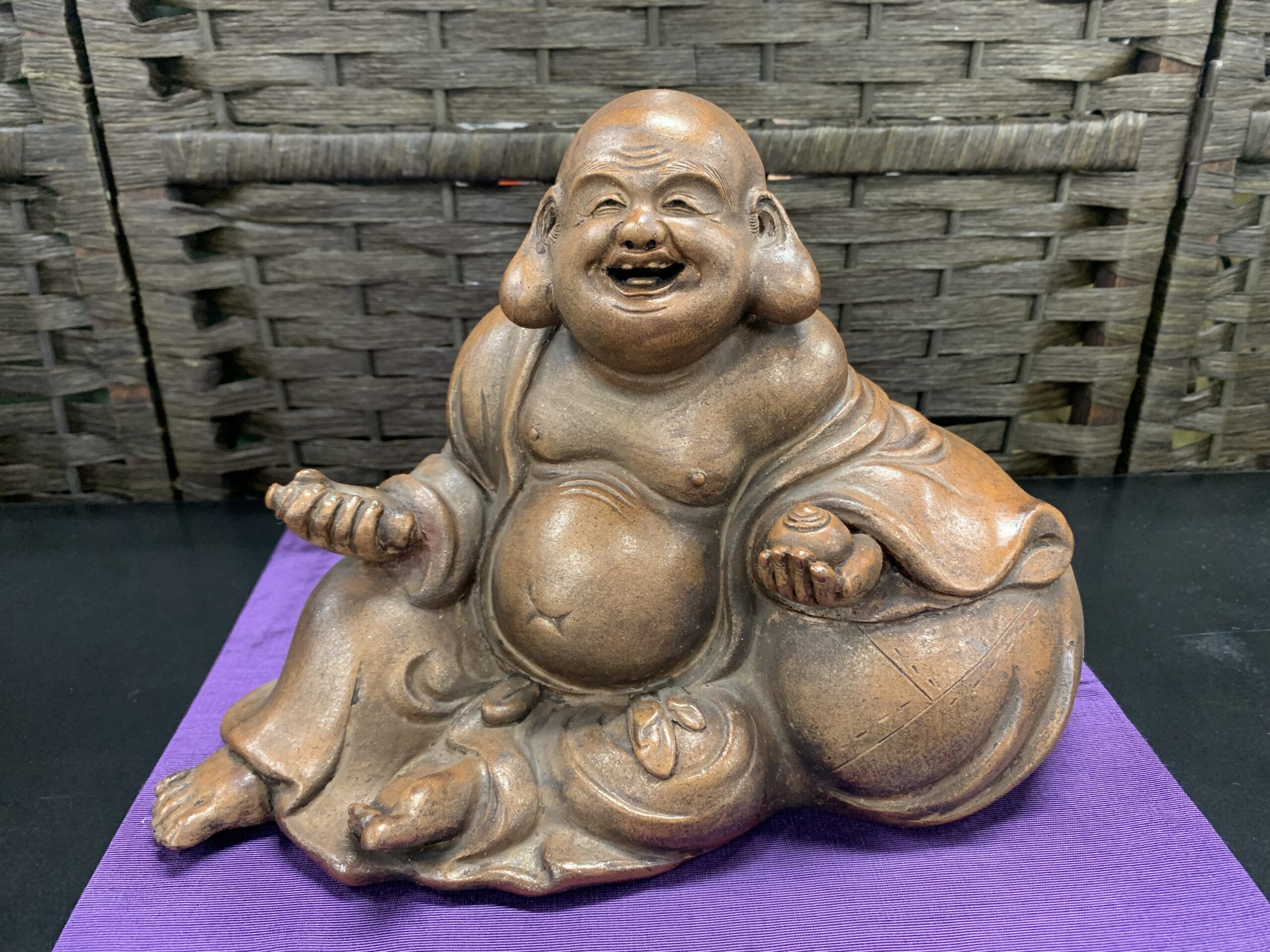左右260 注文 座布袋尊 備前焼 古備前 置物 和骨董 左右260 座布袋尊