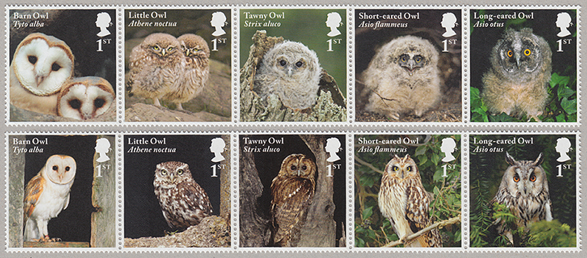 4232 外国切手 イギリス 2003年 猛禽類 フクロウとハヤブサ 10連刷