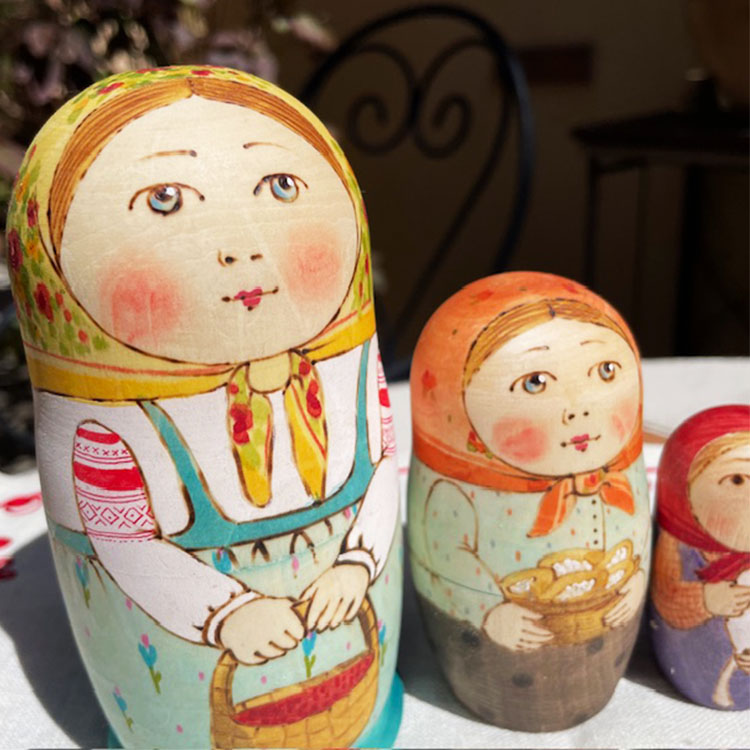 ロシア雑貨☆天使マトリョーシカ(5P)V.バルスコワ作 木製人形 リダ工房