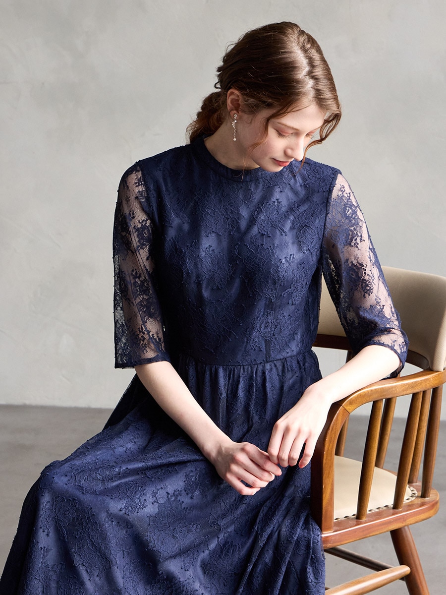 WEB限定】プチハイネック5分袖レースドレス(S ブラウン): AIMER | エメ