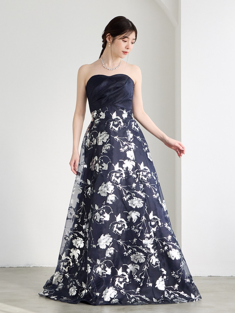 lunar/オーガンジー×箔ロングドレス(M ブルーグレー): AIMER | エメ