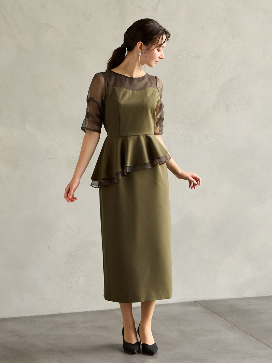 WEB/Aimer Acret店限定】シャンブレーオーガンスリーブペプラムドレス