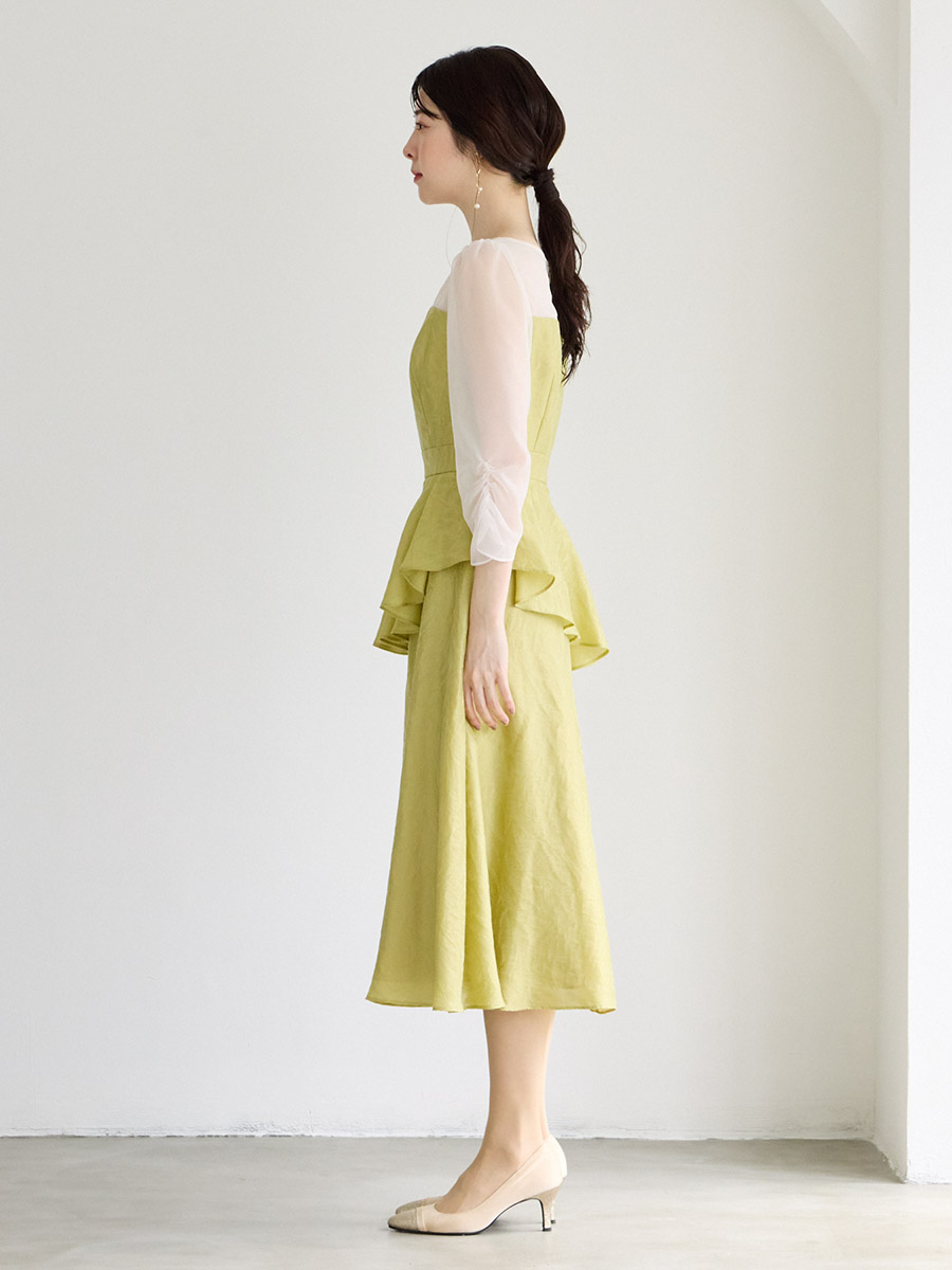 残りわずか】アシンメトリーペプラムフィット＆フレアドレス(M