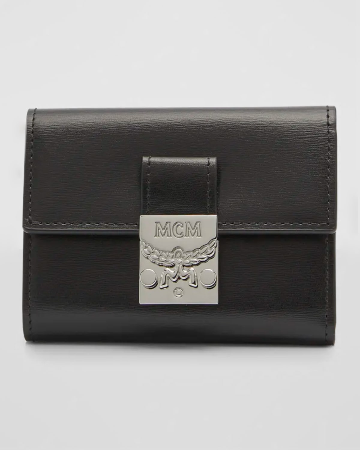 Mcm Patricia Leather Trifold Wallet In Black/silver | ModeSens
