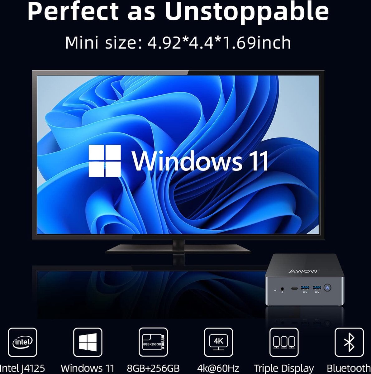 Windows 11 AWOW Mini PC Wi-11 Pro Mit I9-11900H , 16GB DDR4 512GB