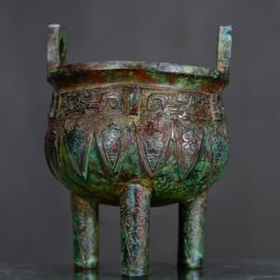 中国古銅 青銅器 環耳付き角壺 在銘 置物 オブジェ 中国古美術 時代物