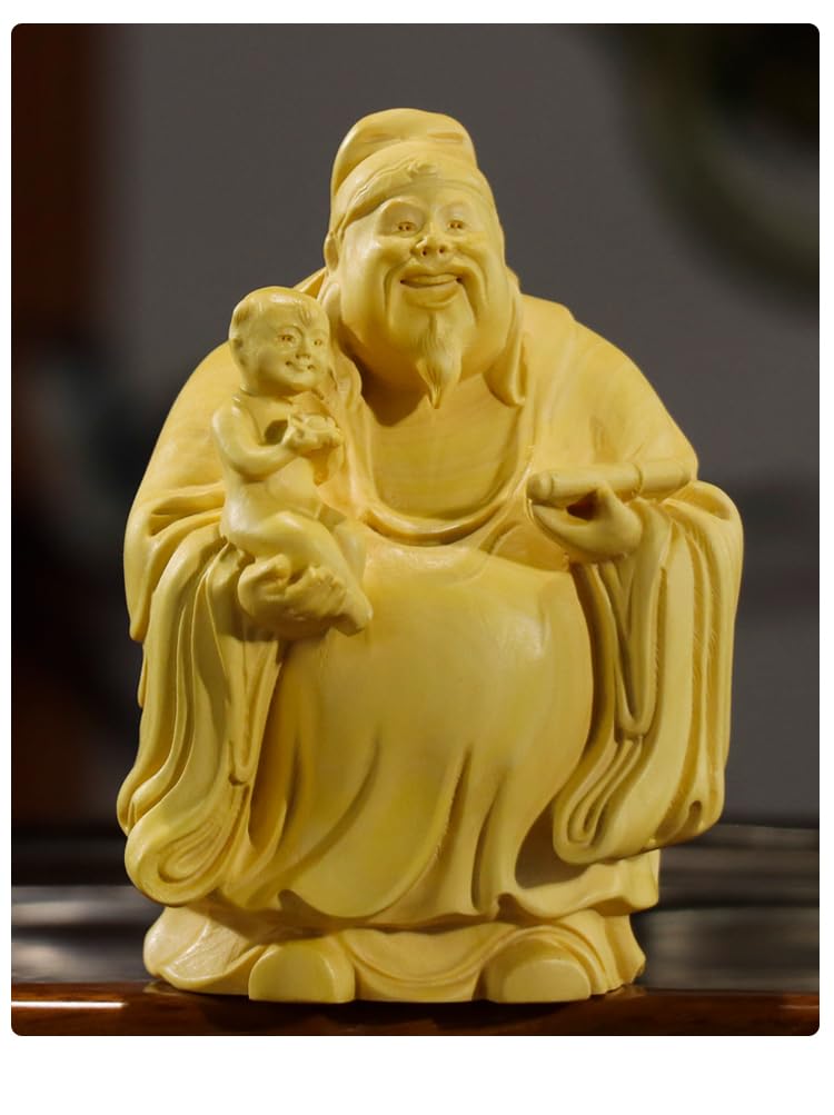 福祿壽 アイボリージェイド石の彫刻品