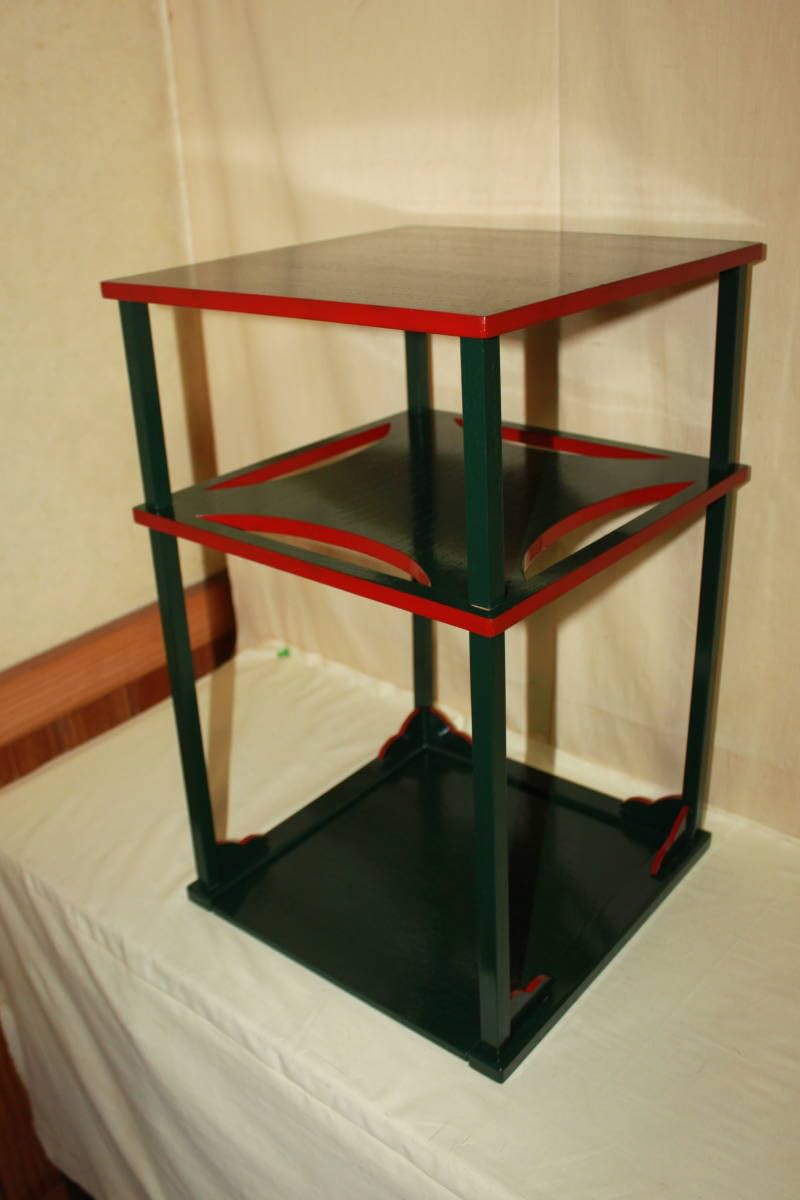 茶道具】青漆爪紅糸巻棚 茶棚 棚521 Amazon.co.jp: 茶道具 棚 二重