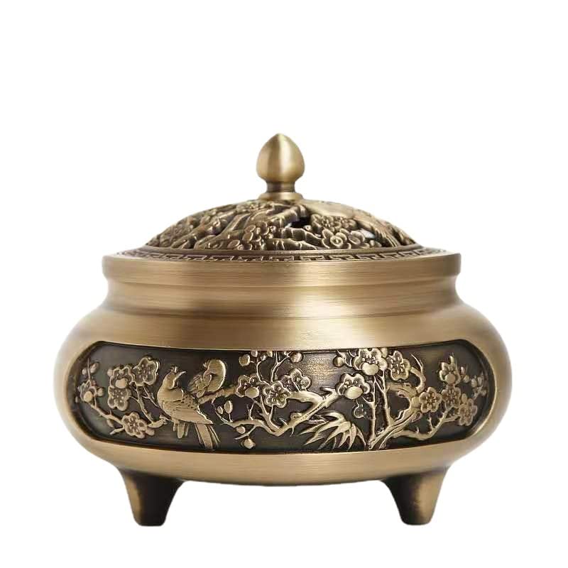 銅製 金寿堂造 斑紫銅 鼎式 香炉 唐木紫檀台座付 / 香道具