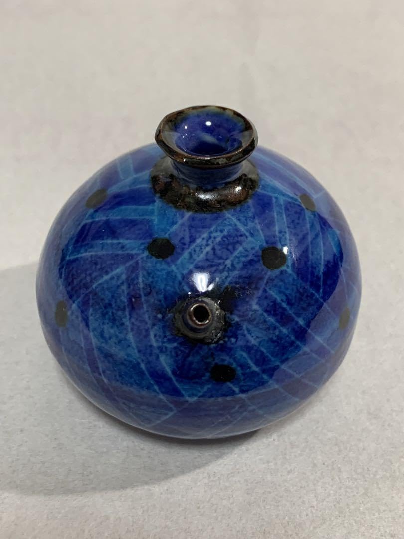 前田正博 すいてき 幾何学模様 水玉模様 書道具 青色 薩摩焼 前田正博