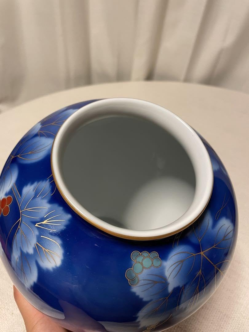 2703 深川製磁 呉須葡萄 花瓶 金彩 未使用 2703 深川製磁 呉須葡萄