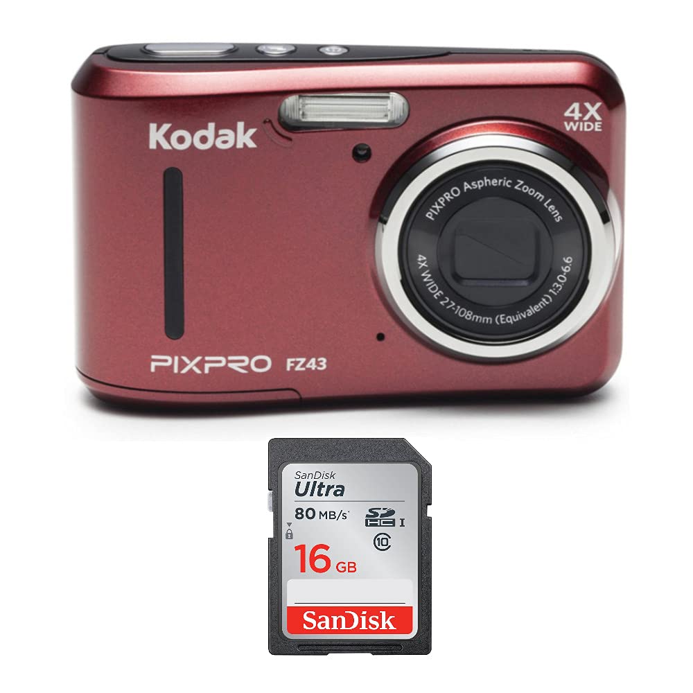 Amazon.com : Kodak PIXPRO FZ43 Friendly Zoom (Red) Bundle with