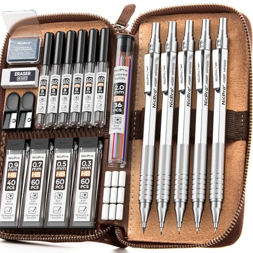 Amazon.co.jp: Nicpro メタルシャープペンシル20本セット レザーケース