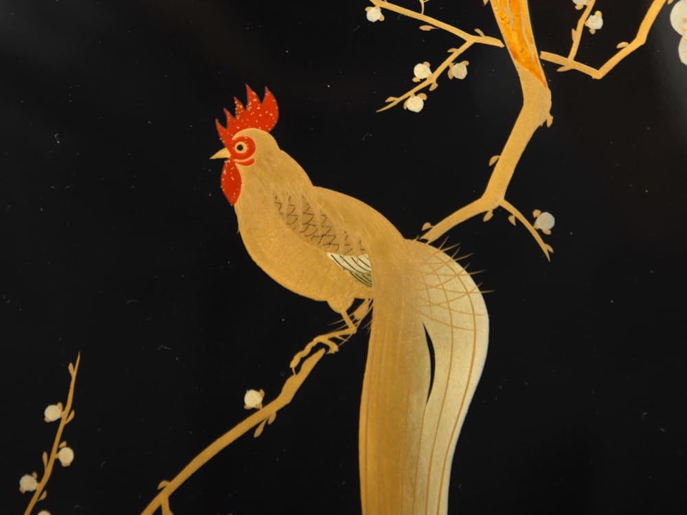 A914 木製輪島塗 潤み色 隠し絵蒔絵 閑古鳥蒔絵 鶏 5客 A914 木製輪島塗